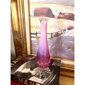 Vintage Fenton-Style Purple Opalescent Hobnail Bud Vase — 8" Tall